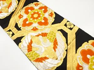 アンティーク　雪輪に向かい鶴・華紋模様織り出し袋帯（着用可）